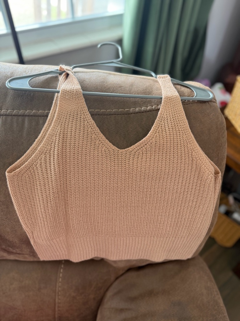 SHEIN Cream Champagne Color Knit Tank Top